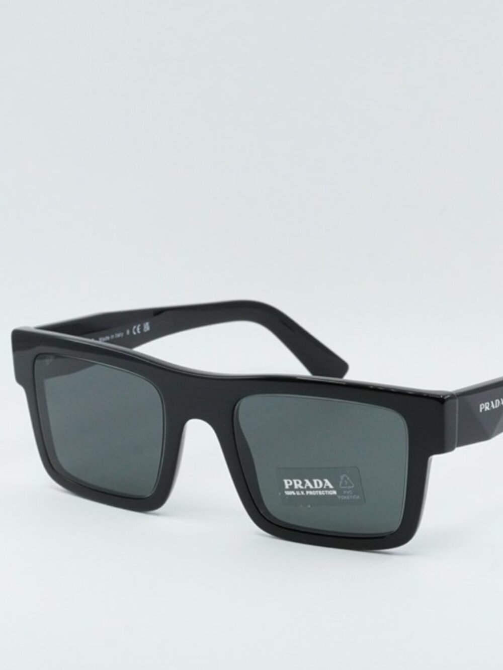 Prada PR19WS 1AB5S0 Sunglasses Black Rectangle Frame, Grey Lenses
